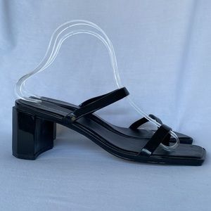 Jeffrey Campbell Y2K Black Jelly Square Toe Sandals Block Heels Size 9